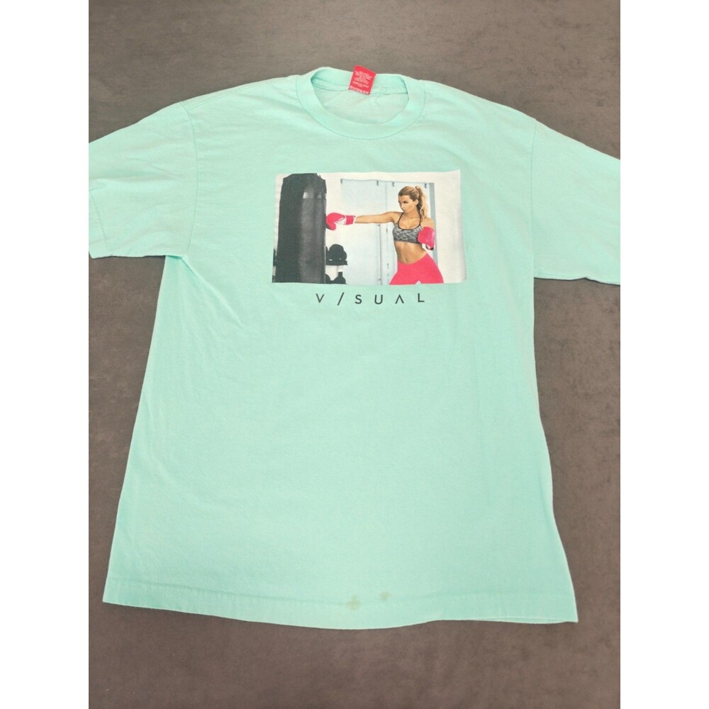 Visual Mens Large Mint Green Graphic T Shirt Boxing Girl Streetwear Tee